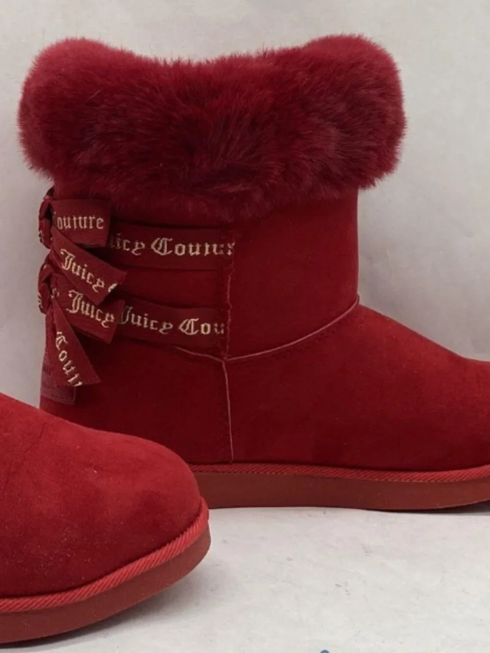 ✨ Juicy Couture Red Faux Suede Fur Lined Winter Snow Ankle Boots Size 8 ✨